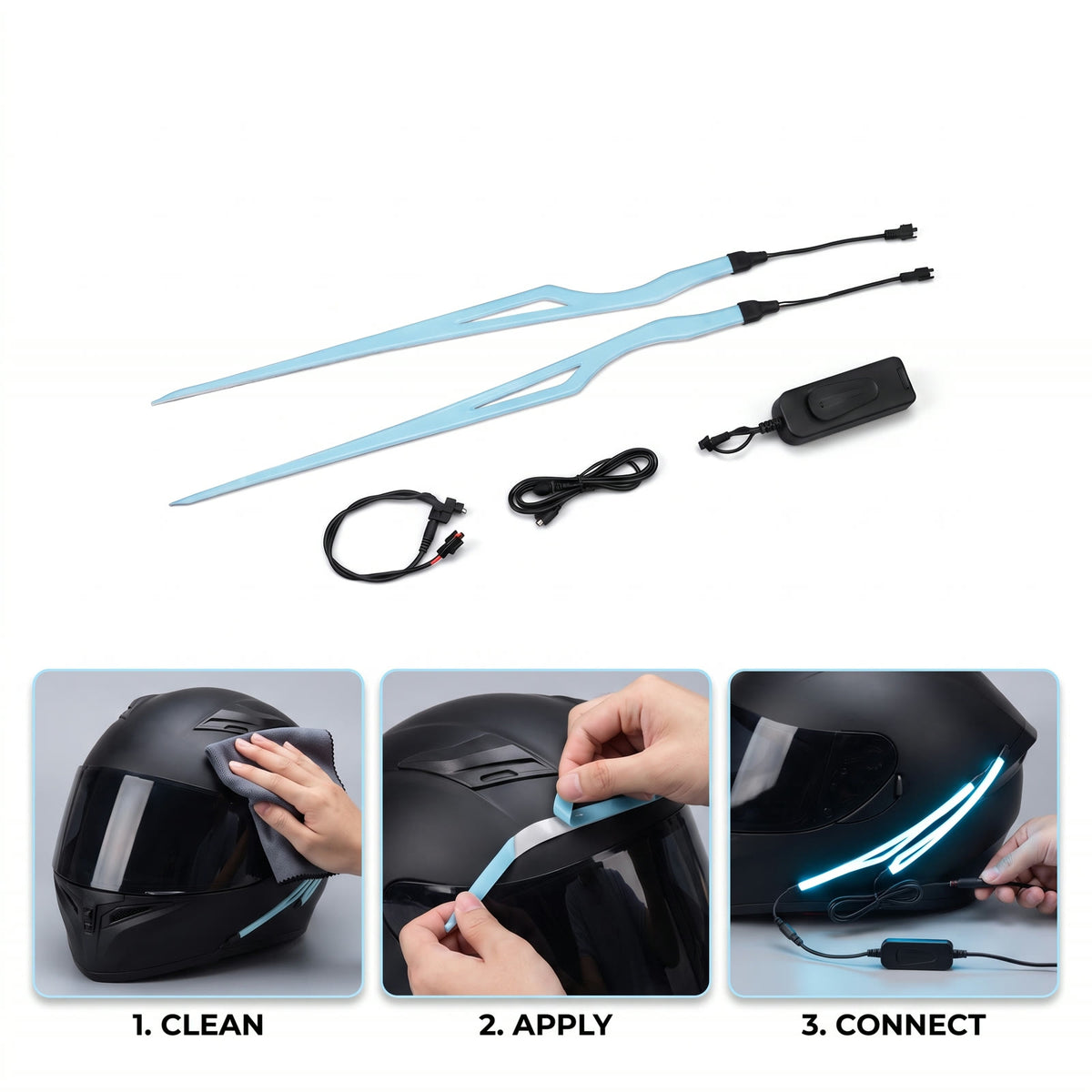 Neon Rider LED Helmet Light Strips (2-Pack)